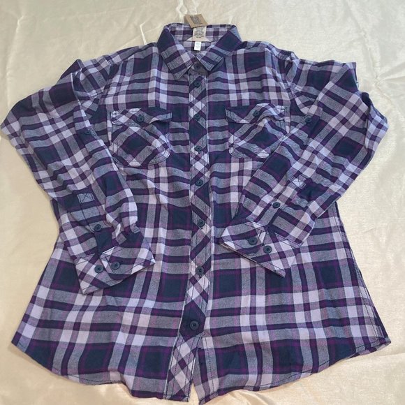 Women's Duluth Trading Company Small Flannel NWT Purple Plaid - Picture 1 of 9